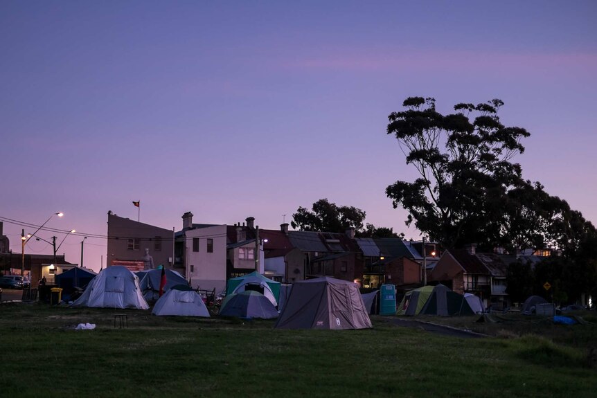 the Aboriginal Housing Company offices which look over the protestors' camp