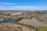 A drone shot of two small lakes near the city of Broken Hill.