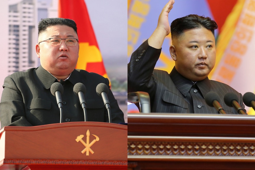 A composite image of Kim Jong Un in March and looking far slimmer in August 
