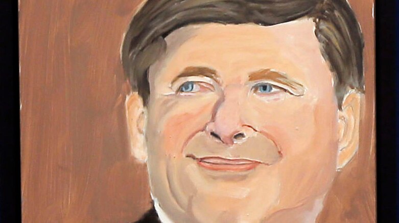 A portrait of Canadian prime minister Stephen Harper, painted by former US president George W Bush.