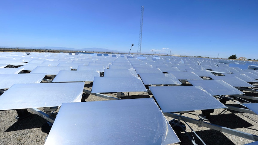 Heliostat mirrors at a solar thermal power plant