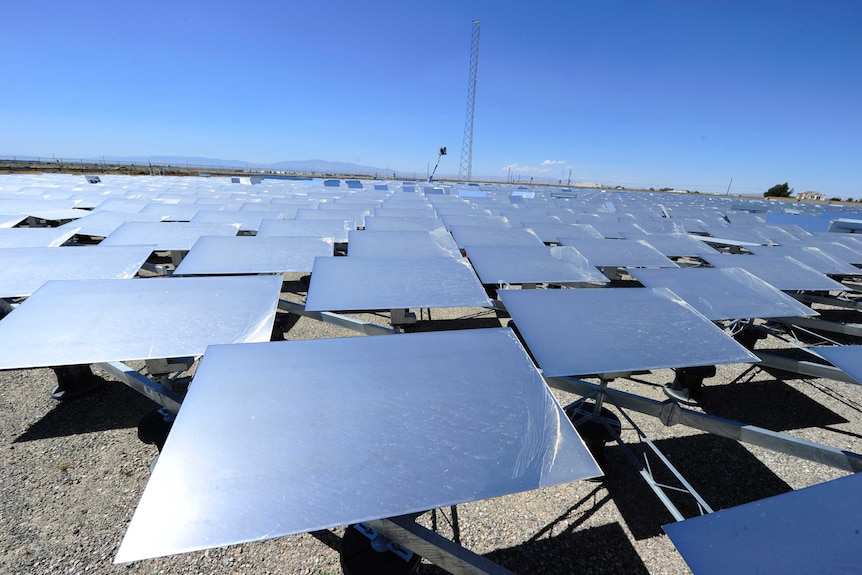 Heliostat mirrors at a solar thermal power plant