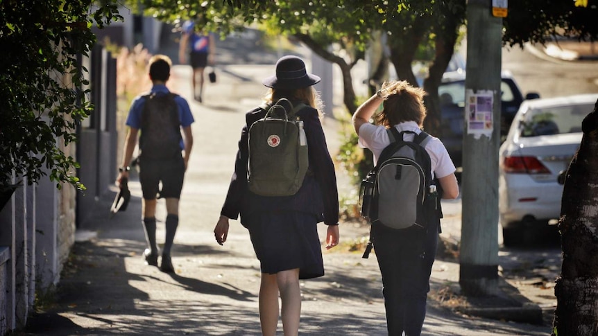 Secondary School Students (Brisbane State High School) walking to school.