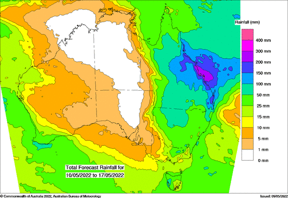 A map showing some very heavy rainfall.