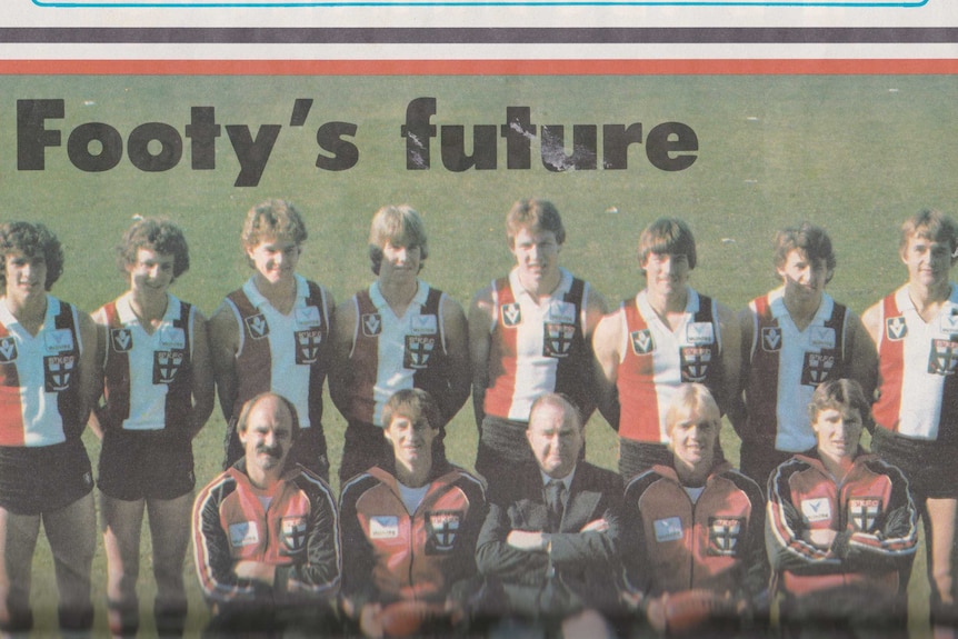 A 1982 newspaper clipping of a photograph of an Australian rules development squad.
