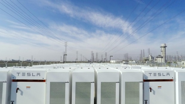 Tesla's lithium ion battery storage project in Mira Loma, in Southern California.