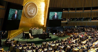 US President Donald Trump addresses 193 diplomats at the UN General Assembly's New York headquarters.