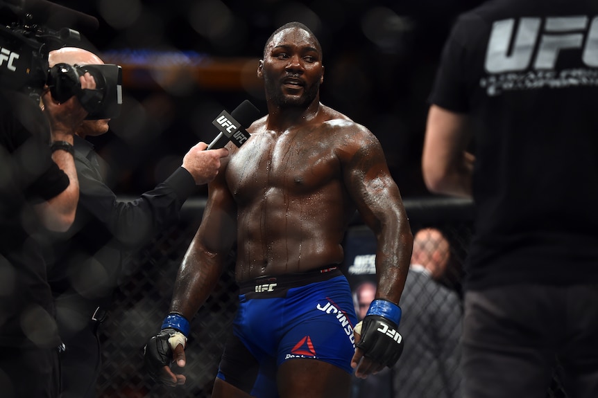 Anthony 'Rumble' Johnson speaks to Joe Rogan after a UFC loss to Daniel Cormier.
