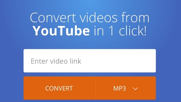 A still image of the website 2conv.com displaying text saying "convert videos from Youtube in one click"
