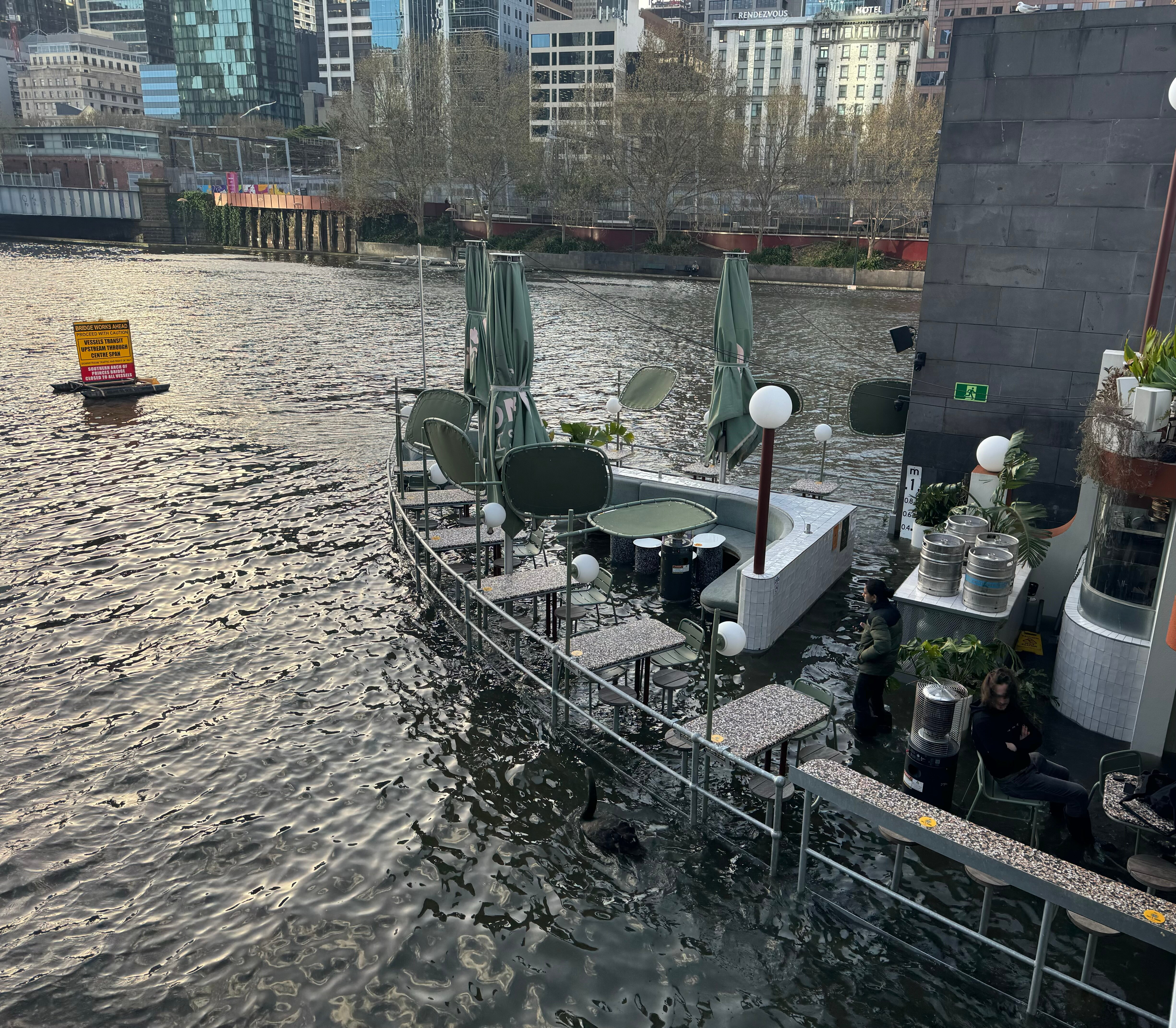 Melbourne bar Ponyfish Island is flooded.