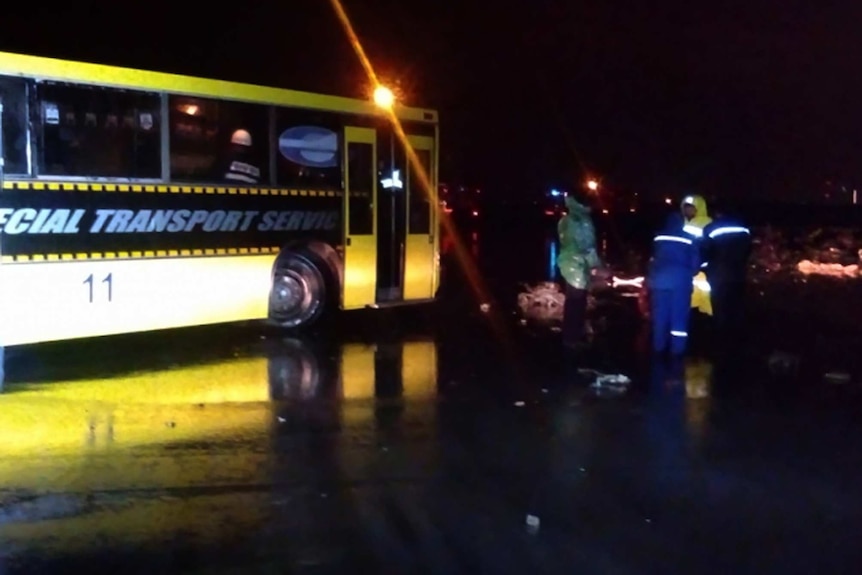 Russian emergency services personnel work at the Rostov-on-Don airport.