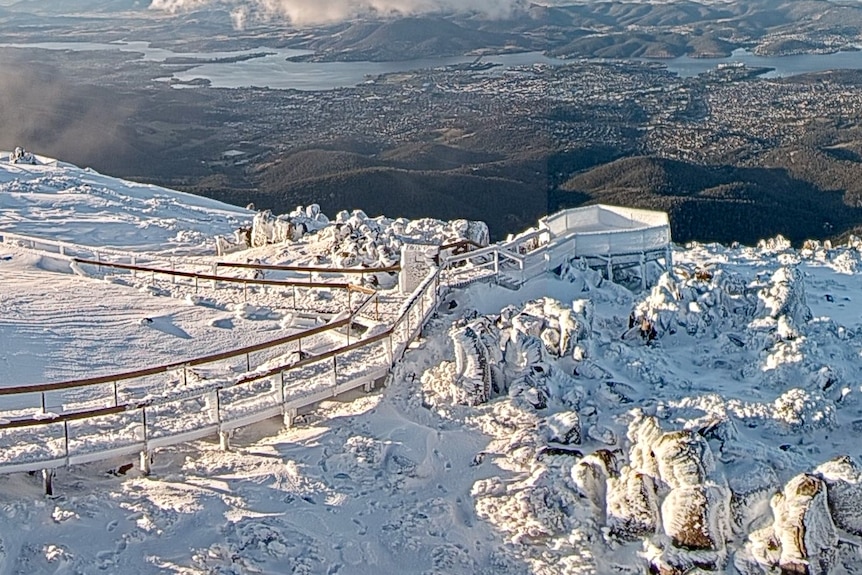 snow on the summit of a mountain