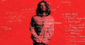 Rock star Michael Hutchence stares down the barrel of the camera