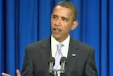 TV Still of US President Barack Obama speaking on the 1 Yr anniversary of Lehmann Bros. collapse