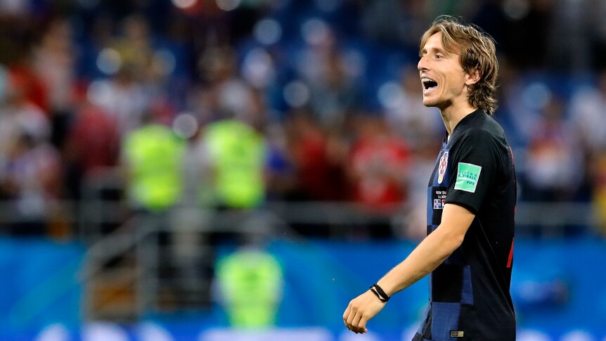 Luka Modric smiles during Croatia's win over Iceland