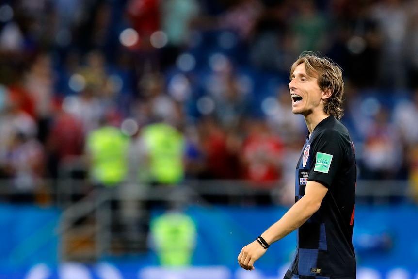 Luka Modric smiles during Croatia's win over Iceland