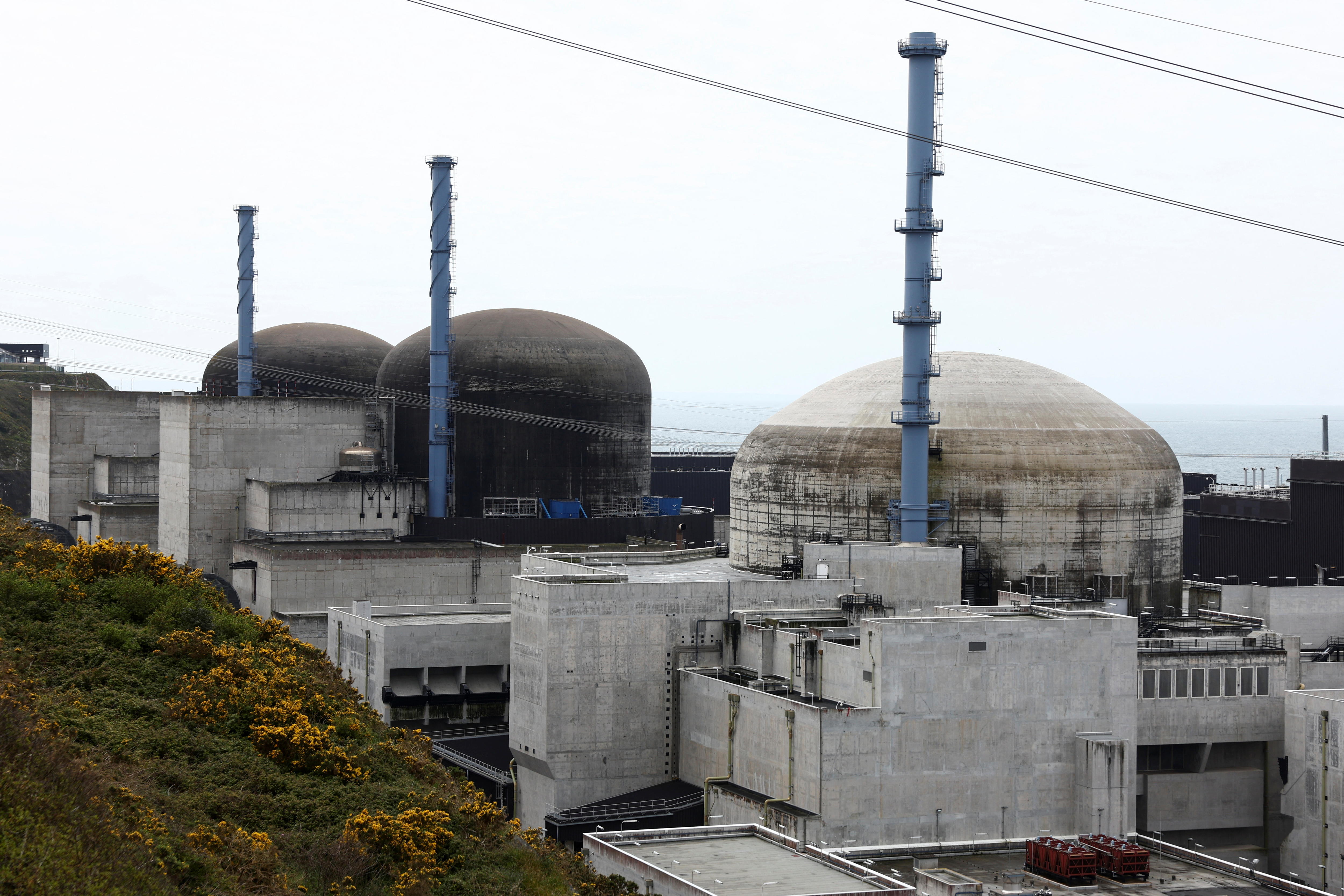 The exterior of three large domes as part of a nuclear power plant facility.