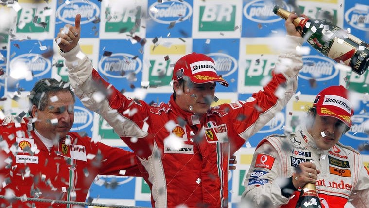Newly-crowned Formula One world champion Kimi Raikkonen celebrates
