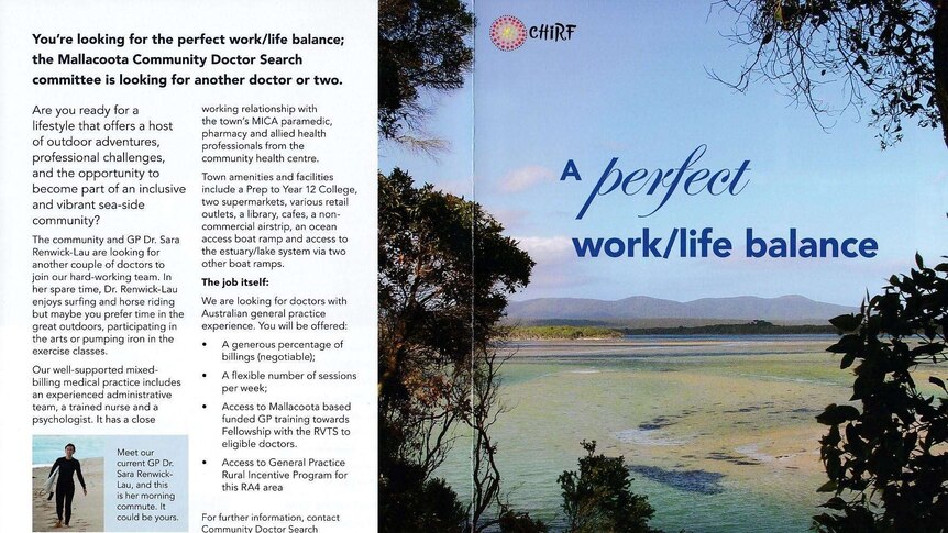 A pamphlet with pictures of Mallacoota to attract new doctors to the town.