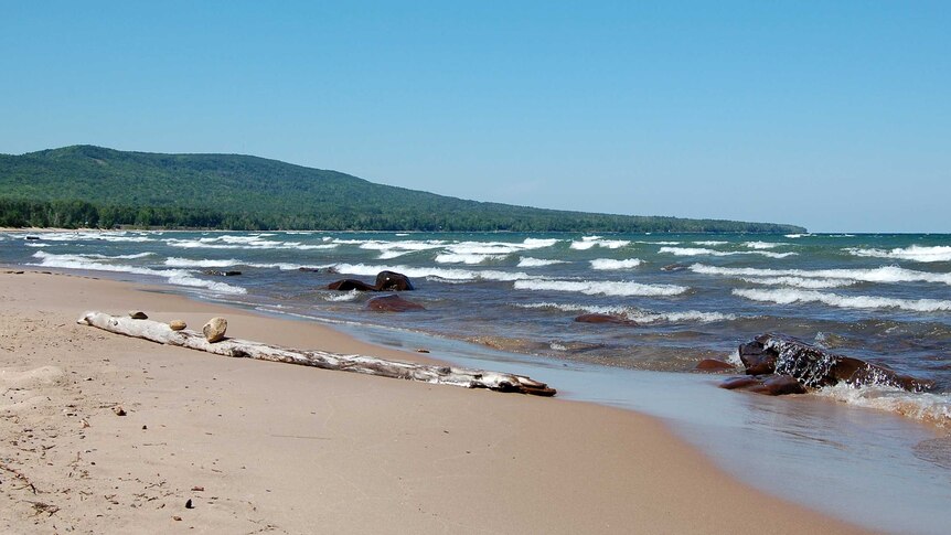 Waves roll in on the shore of Lake Superior