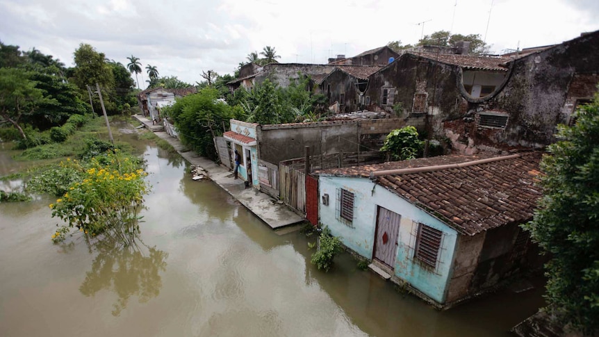 A Cuban village is flooded after Hurricane Sandy