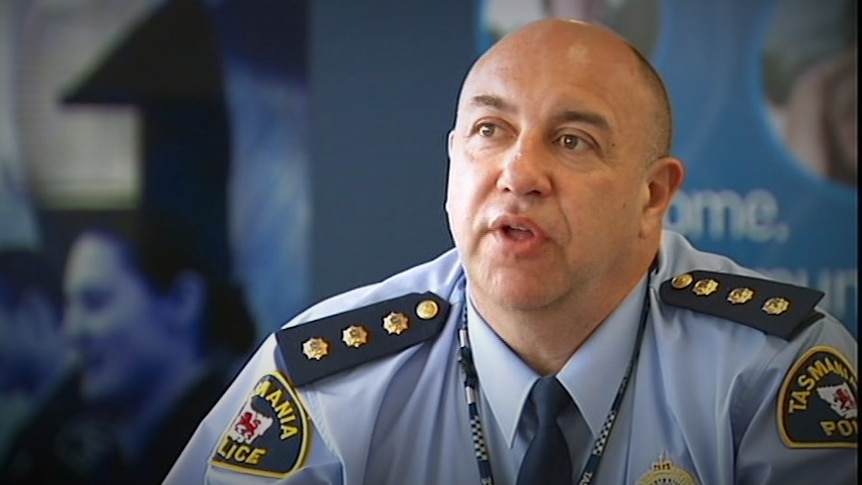 Tasmanian Police Officer Paul Reynolds at a press conference.