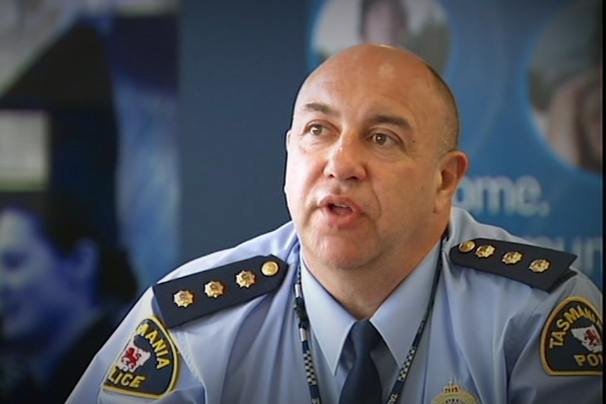 Tasmanian Police Officer Paul Reynolds at a press conference.