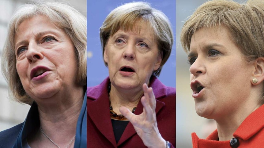 Composite of Theresa May, Nicola Sturgeon and Angela Merkel