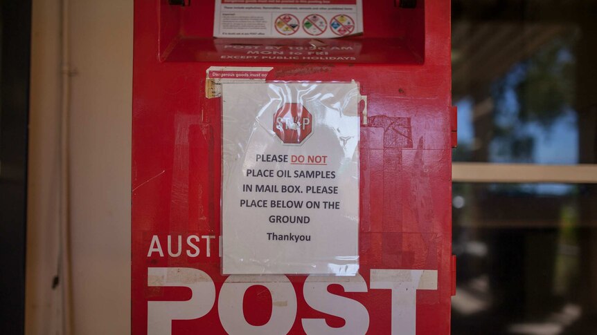 A post box outside the shops in Leinster, WA.