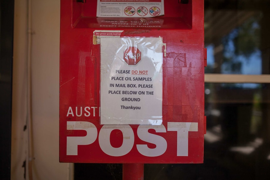 A post box outside the shops in Leinster, WA.