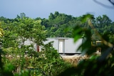 A close-up of a demountable accommodation block at the new Manus Island centre.