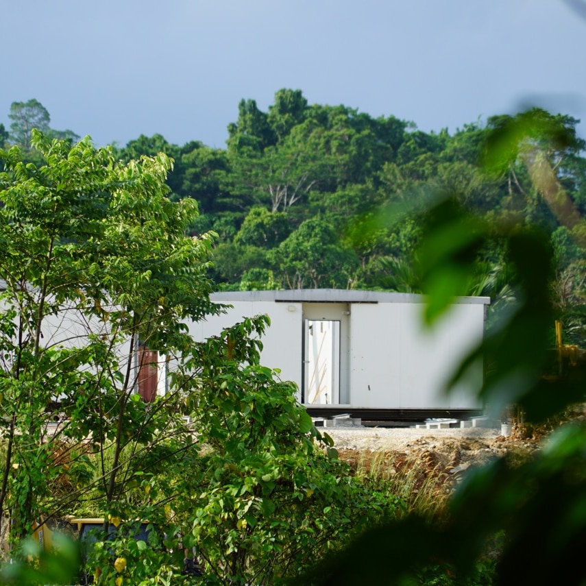 A close-up of a demountable accommodation block at the new Manus Island centre.