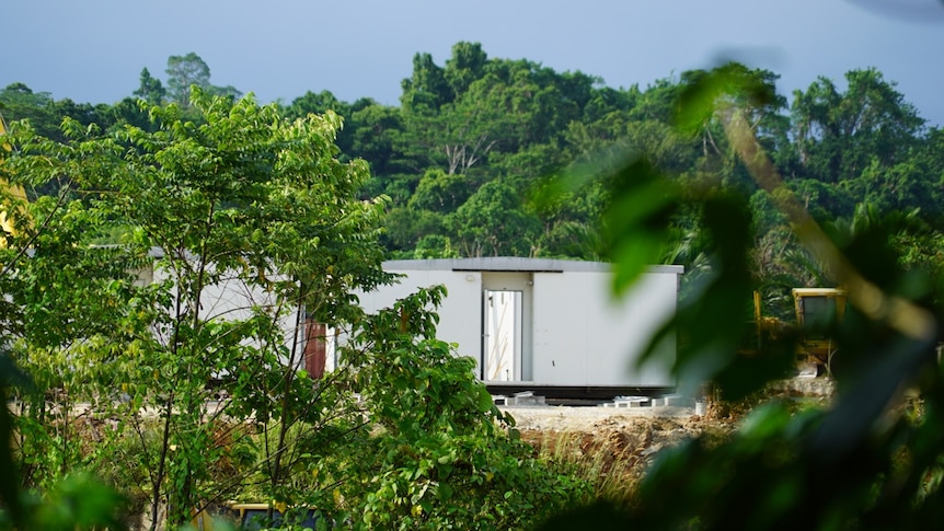 A close-up of a demountable accommodation block at the new Manus Island centre.