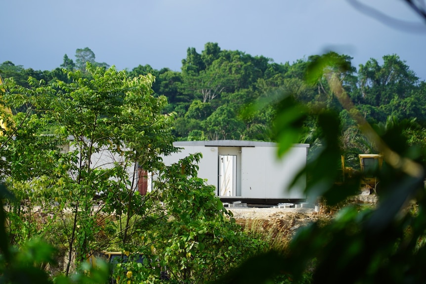 A close-up of a demountable accommodation block at the new Manus Island centre.