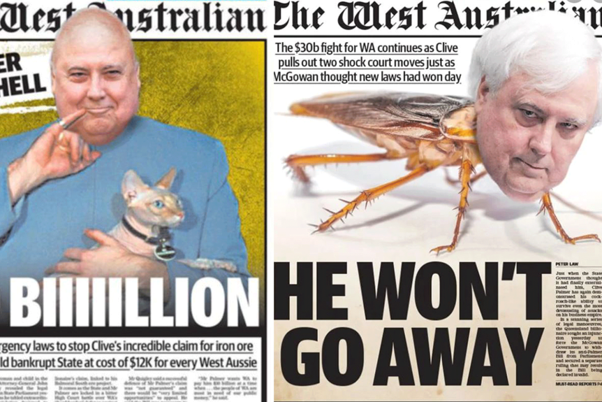 Clive Palmer caricatures on the front page of the West Australian newspaper
