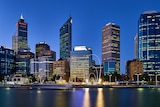 A wide shot of Perth's CBD at dusk.