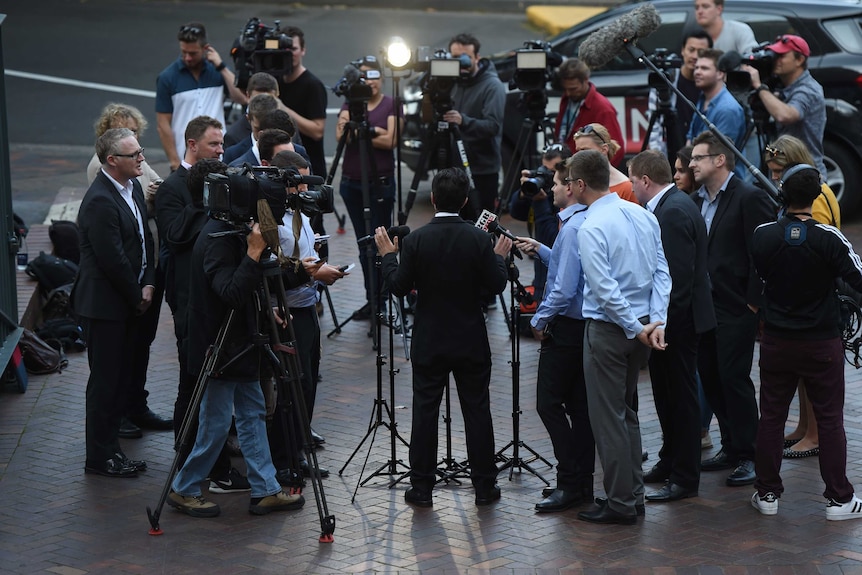 Sam Dastyari Media gather at Presser in Sydney on September 6, 2016.