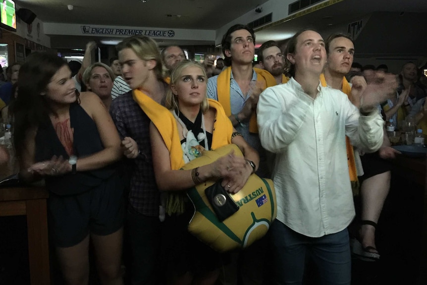 Australian rugby fans watch the World Cup in a Sydney pub