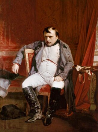 A painting of Napoleon Bonaparte sitting in a chair.