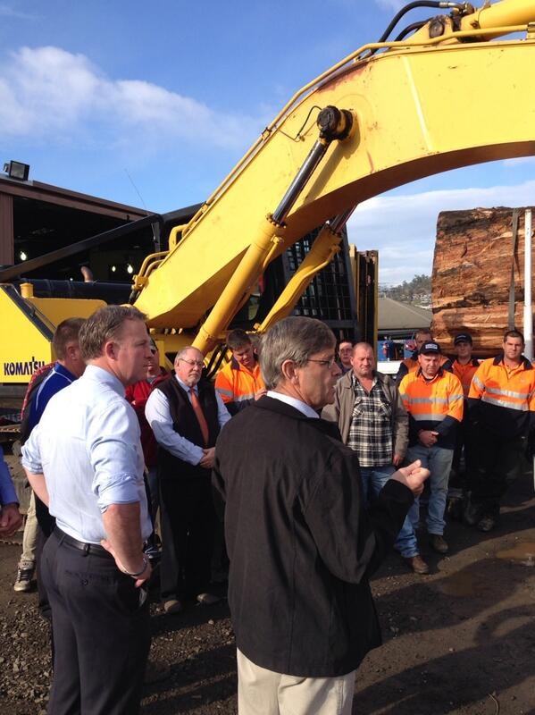 Hodgman with forestry workers in Derwent Valley