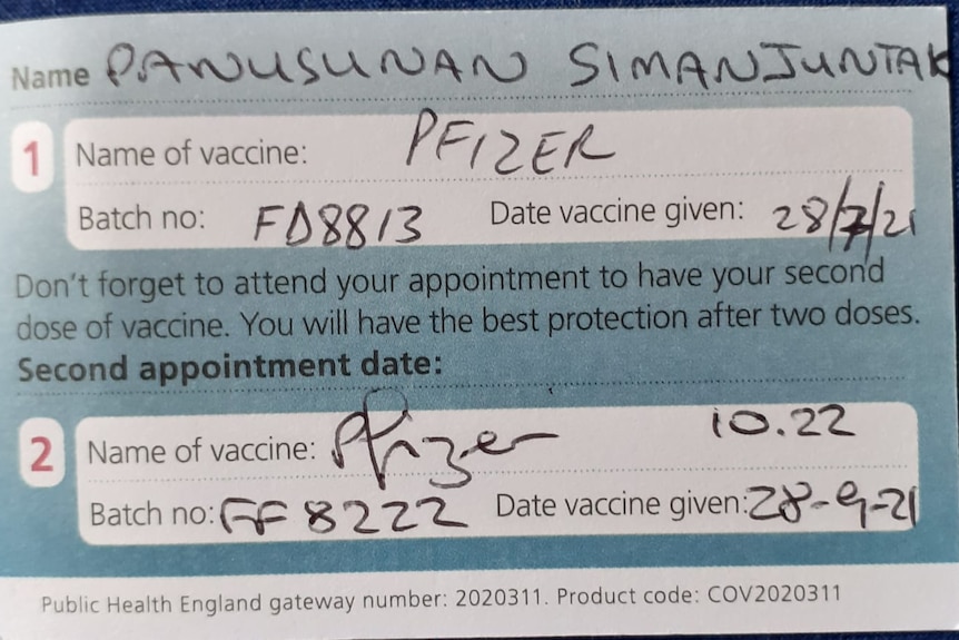 vaccine card in the UK