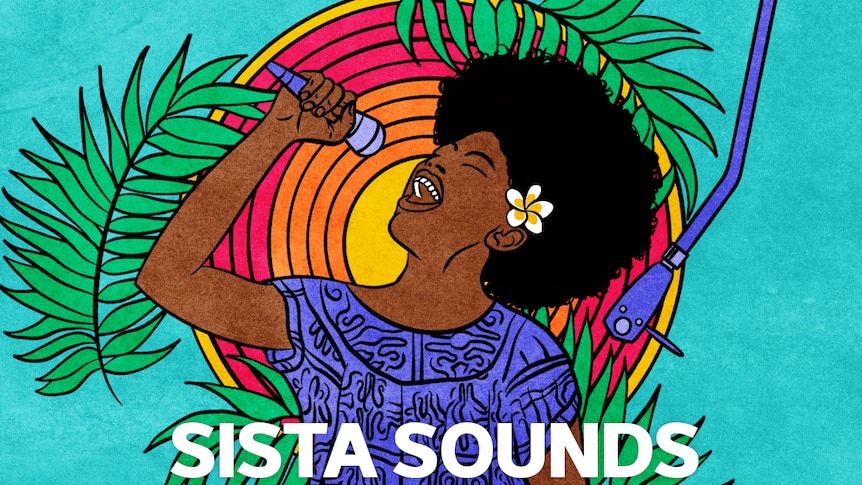An illustration shows a woman singing into a microphone. The text reads: Sista Sounds.