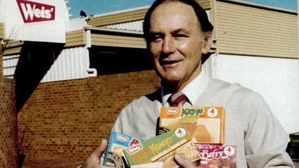Weis' founder Les Weis in the early 1990s outside the Toowoomba factory.