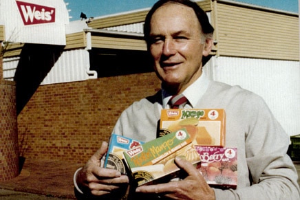 Weis' founder Les Weis in the early 1990s outside the Toowoomba factory.