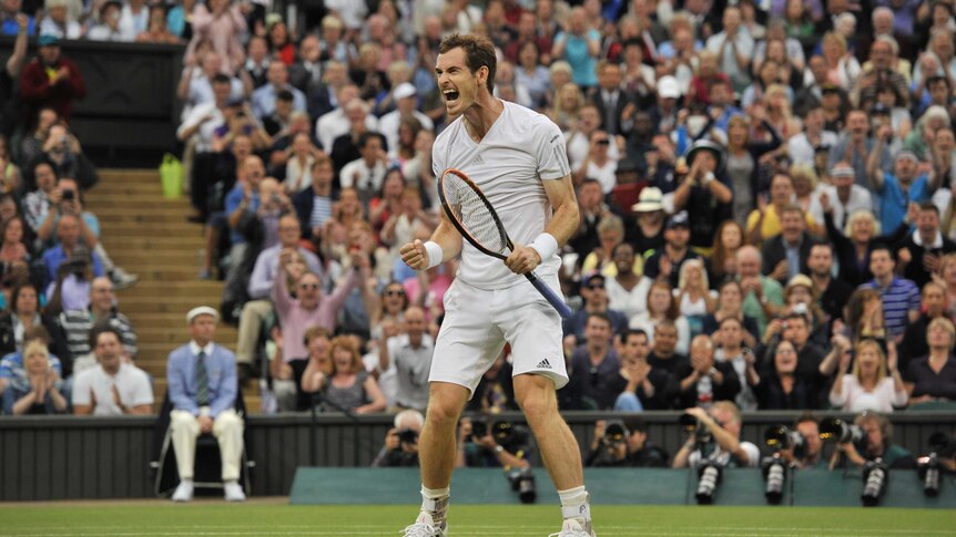 Andy Murray celebrates win at Wimbledon