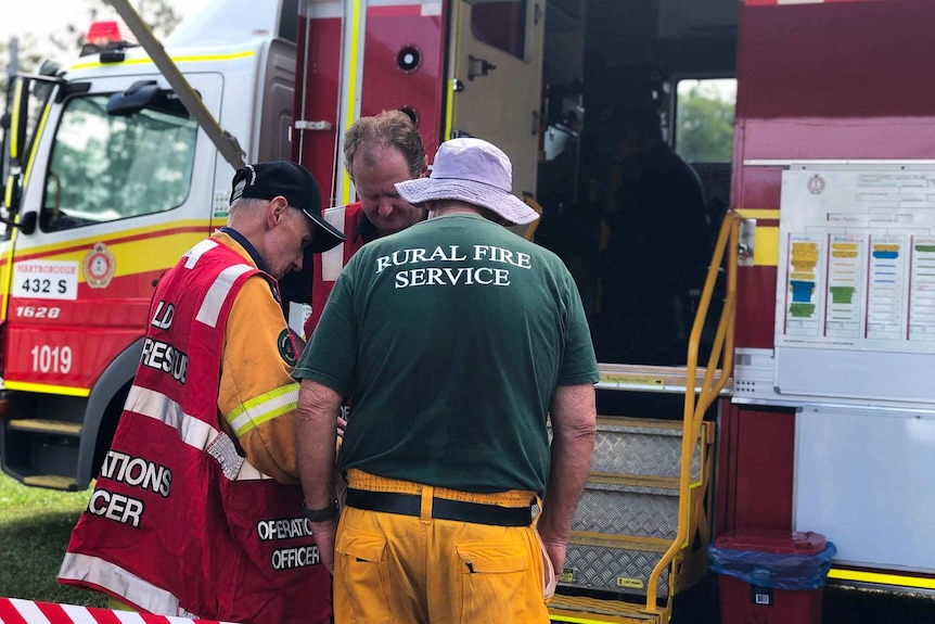 Rural Fire Service crews discuss plans at Goodwood Rural Fire Station