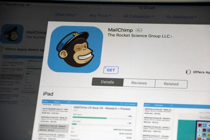 Mailchimp app on an ipad