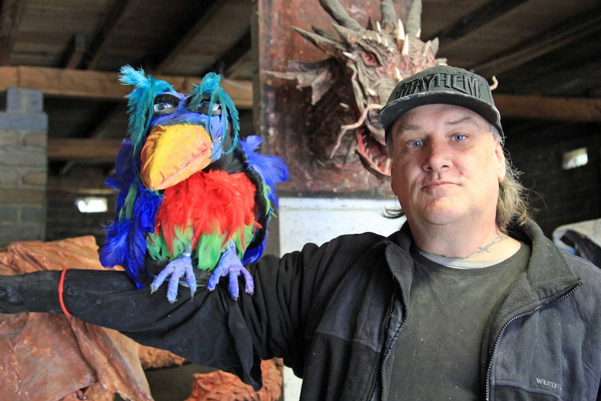 Steve Wakeling with bird puppet
