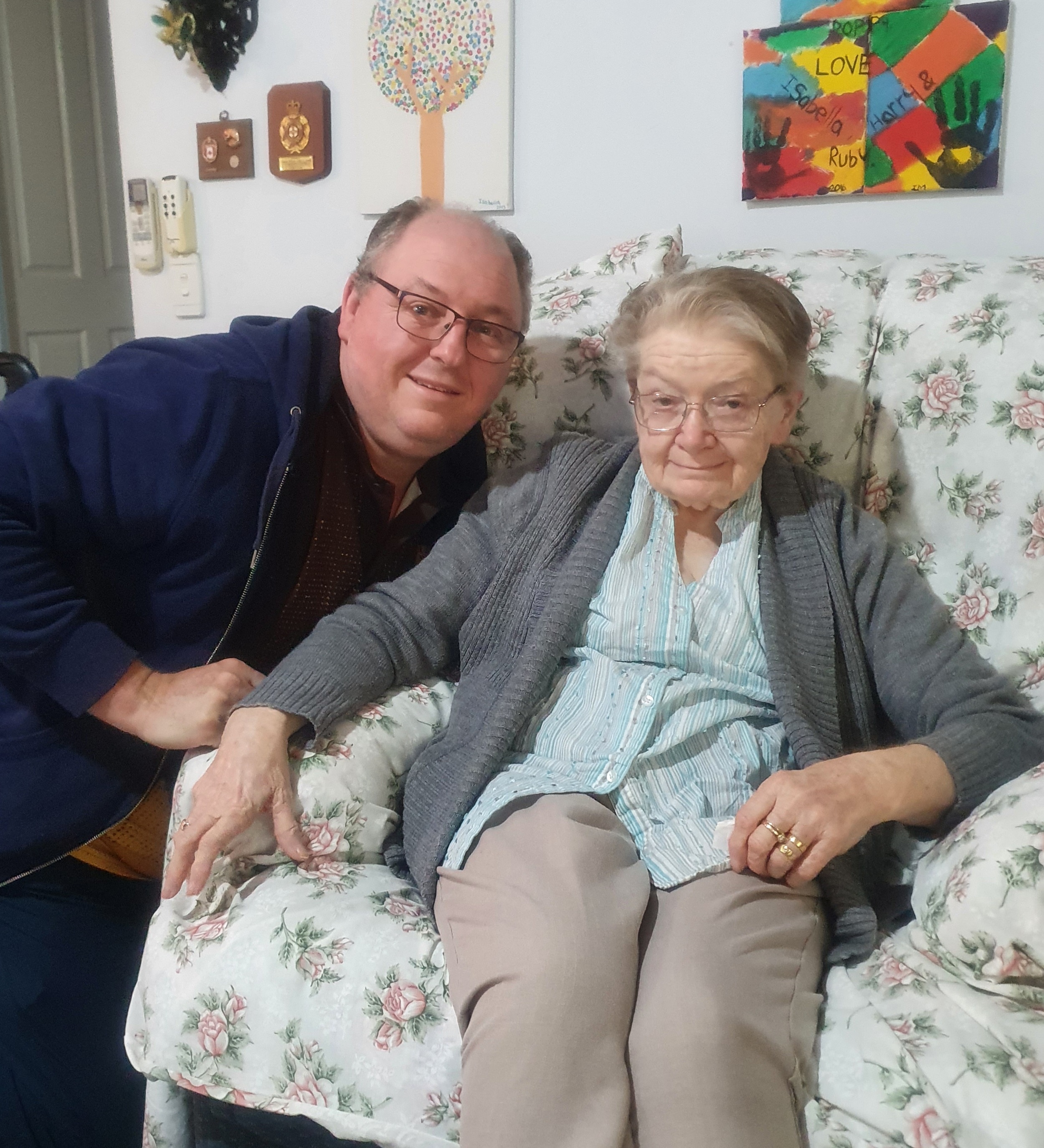 Michael with his mother in the lounge room together