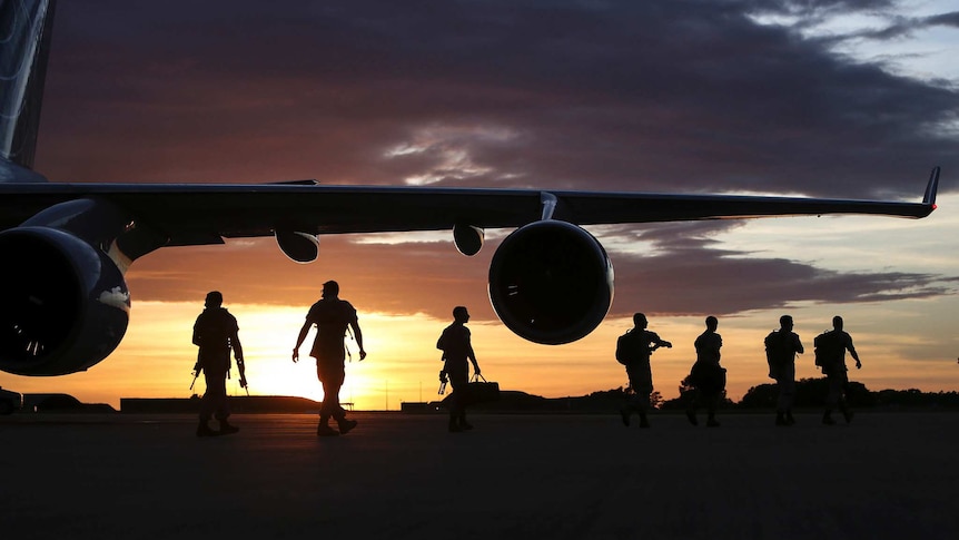 US Marines arrive in Darwin on April 13, 2016 to begin preparation for exercises.